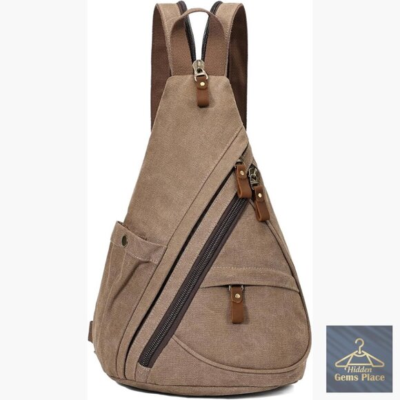 Large Canvas Sling Backpack Crossbody Daypack Water Resistant Adjustable Straps